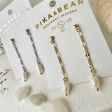 Desdemona Flat Link Patterned Chain and Freshwater Pearl Earrings in Gold and Silver