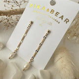 Desdemona Flat Link Patterned Chain and Freshwater Pearl Earrings in Gold and Silver