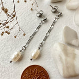 Desdemona Flat Link Patterned Chain and Freshwater Pearl Earrings in Gold and Silver