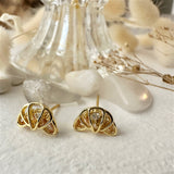 Quaso Croissant Zicro Stud Earrings with Sterling Silver Posts in Gold