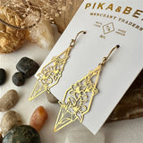 Tigris Raw Brass Rhombus Flowers Drop Earrings