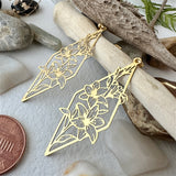 Tigris Raw Brass Rhombus Flowers Drop Earrings