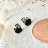 Mew Porcelain Cat Face Stud Earrings in Black