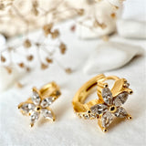 Minata Rhinestone Flower Hoop Earrings in Gold Plated Sterling Silver