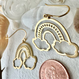 Pileus Raw Brass Cloud and Rainbow Drop Earrings