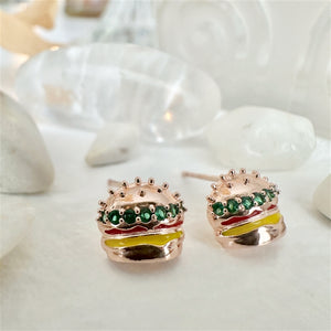 Royale Burger Gem Encrusted Stud Earrings in Gold