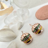 Royale Burger Gem Encrusted Stud Earrings in Gold