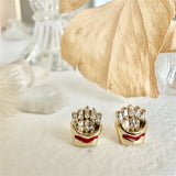 Shoestring French Fry Gem Encrusted Stud Earrings in Gold