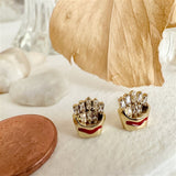 Shoestring French Fry Gem Encrusted Stud Earrings in Gold