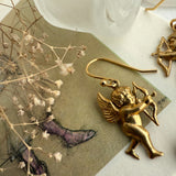 "The Amores" Raw Brass Cupid Drop Earrings