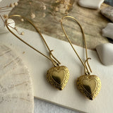 Elizabeth Vintage Heart Shaped Locket Drop Earrings in Raw Brass