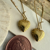 Elizabeth Vintage Heart Shaped Locket Drop Earrings in Raw Brass