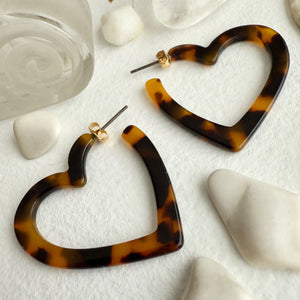 Wilson Acetate Heart Hoop Earrings in Tortoise