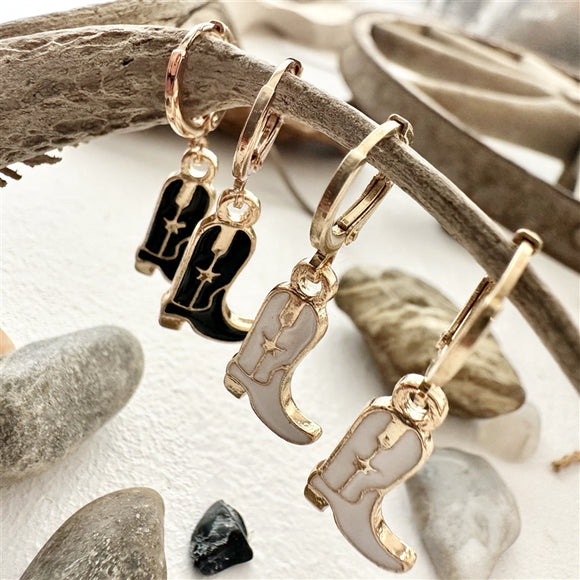 Boot-Scootin Cowboy Boot Charm Huggie Hoops