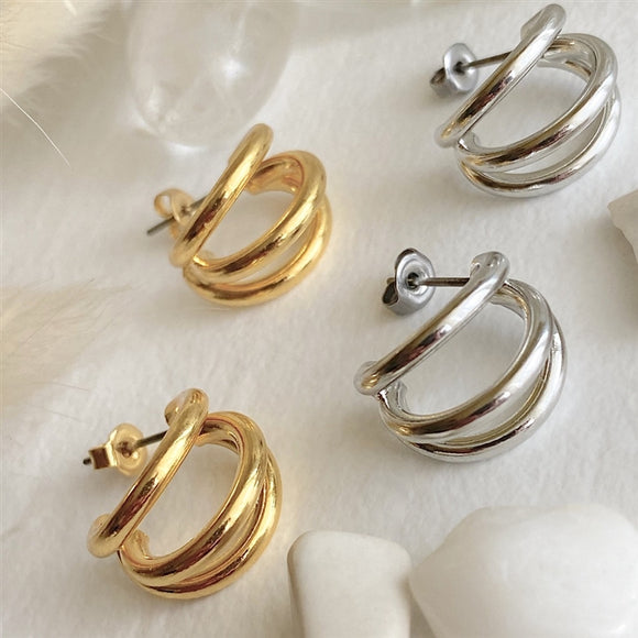 Takon Triple Ring Stud Hoop Earrings