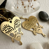 Boulevard of Broken Dreams Raw Brass Crying Heart Face Drop Earrings