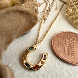 El Dorado Tiny Gemmed Horseshoe Charm Necklace in Gold