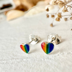 Lil' Lovin’ Tiny Rainbow Heart Stud Earrings In Sterling Silver