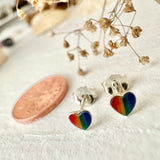 Lil' Lovin’ Tiny Rainbow Heart Stud Earrings In Sterling Silver