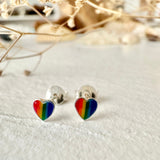 Lil' Lovin’ Tiny Rainbow Heart Stud Earrings In Sterling Silver