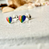 Lil' Lovin’ Tiny Rainbow Heart Stud Earrings In Sterling Silver