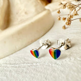 Lil' Lovin’ Tiny Rainbow Heart Stud Earrings In Sterling Silver