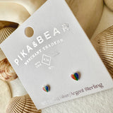 Lil' Lovin’ Tiny Rainbow Heart Stud Earrings In Sterling Silver