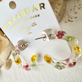 Maypole 33mm Acetate Hoop Earrings With Real Dried Flowers In Mixed Colours