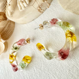 Maypole 33mm Acetate Hoop Earrings With Real Dried Flowers In Mixed Colours