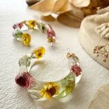 Maypole 33mm Acetate Hoop Earrings With Real Dried Flowers In Mixed Colours