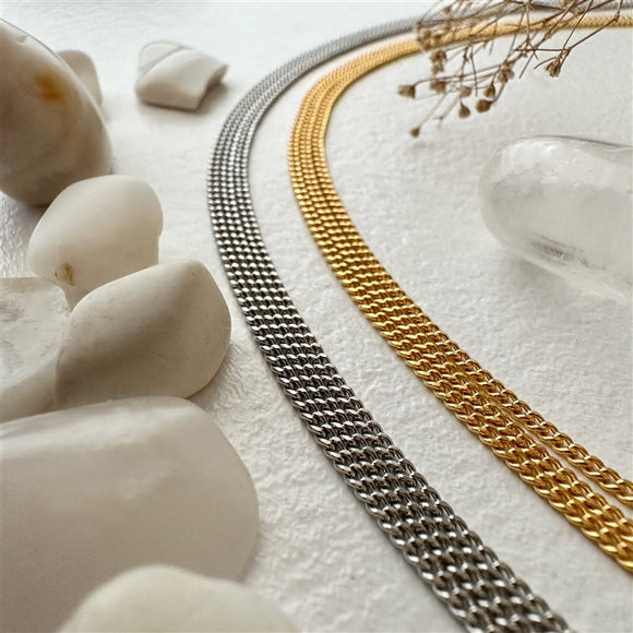 Ariadne Triple Layer Tiny Curb Chain Necklace in Gold and Silver