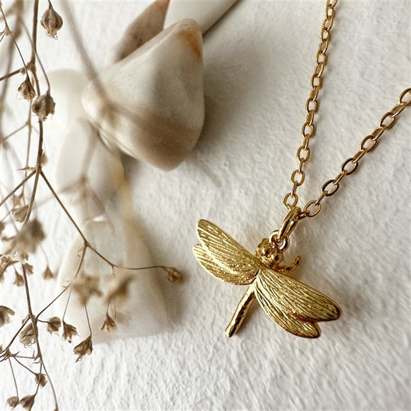 Ethel Dragonfly Charm Necklace in Gold