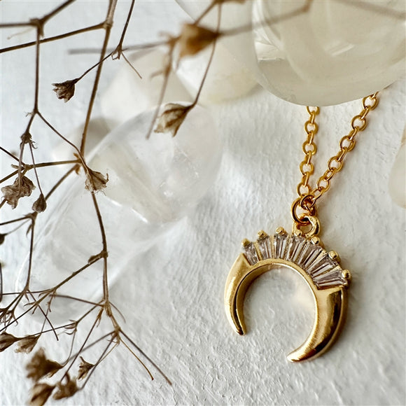 Khonsu Crescent Moon Charm Necklace in Gold