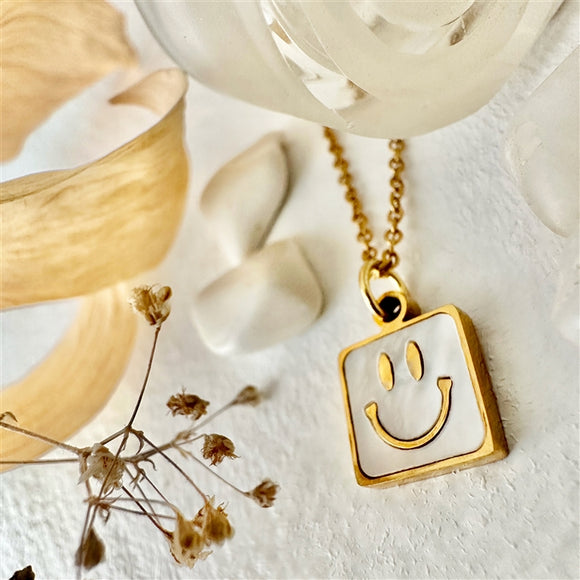 Smiley McSmilerson Smiley Face Necklace in Gold and Mother of Pearl