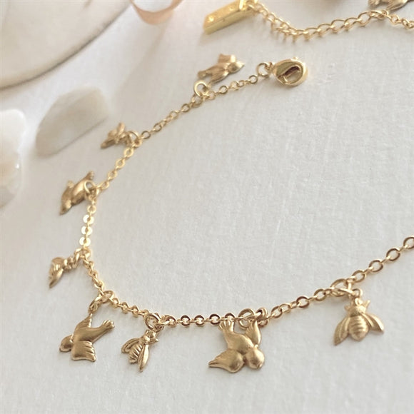Birds and Bees Dainty Charm Anklet
