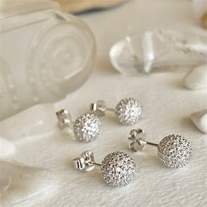 Novasphere 2.0 Clear Crystal Encrusted Silver Ball Stud Earrings