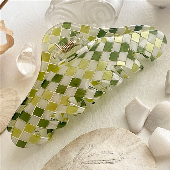 Verona Checkered Hairclip in Green