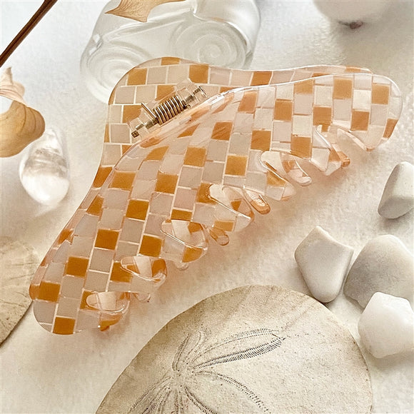 Verona Checkered Hairclip in Peach