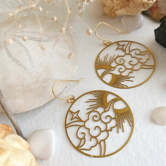 Horai Sun and Moon Drop Earrings